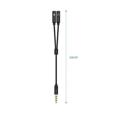 Adaptador Aisens A128 - 0416/ Jack 3.5 Macho - 2x Jack 3.5 Hembra/ 25cm/ Negro - Tiensol