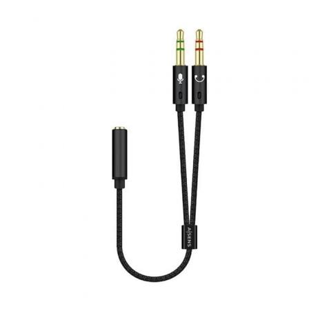 Adaptador Aisens A128 - 0418/ Jack 3.5 Hembra - 2x Jack 3.5 Macho/ 25cm/ Negro - Tiensol