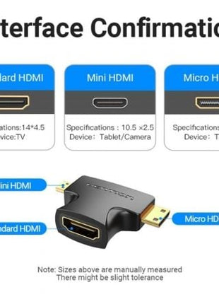 Adaptador HDMI 2 en 1 Vention AGFB0/ HDMI Hembra - Micro HDMI Macho - Mini HDMI Macho - Tiensol