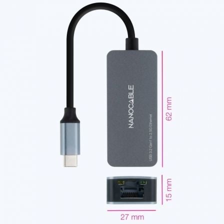 Adaptador RJ45 Nanocable 10.03.0410/ USB Tipo - C Macho - RJ45 Hembra - Tiensol