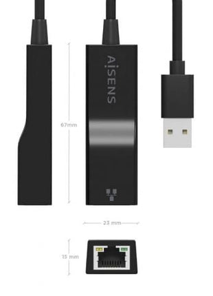 Adaptador USB 3.0 Aisens A106 - 0766/ USB Macho - RJ45 Hembra/ 15cm/ Negro - Tiensol