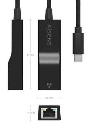 Adaptador USB 3.1 Aisens A106 - 0765/ USB - C Macho - RJ45 Hembra/ 11cm/ Negro - Tiensol