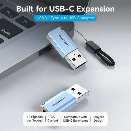 Adaptador USB 3.1 Vention CUAH0/ USB Tipo - C Hembra - USB Macho/ Azul - Tiensol