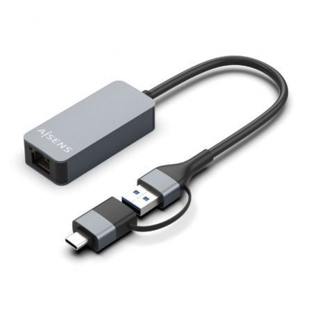 Adaptador USB 3.2 Gen1 Aisens A109 - 0710/ USB Macho - USB Tipo - C Macho - RJ45 Hembra/ 2500Mbps/ 15cm/ Gris - Tiensol