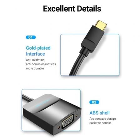 Adaptador USB Tipo - C Vention TDDBB/ USB Tipo - C Macho - VGA Hembra - Tiensol