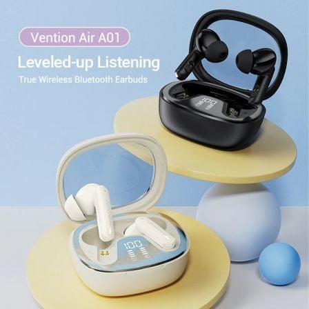 Auriculares Bluetooth Vention AIR A01 NBMB0 con estuche de carga/ Autonomía 7h/ Negros - Tiensol