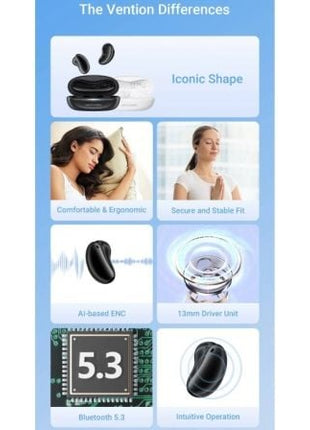 Auriculares Bluetooth Vention Tiny T11 NBJB0 con estuche de carga/ Autonomía 8h/ Negros - Tiensol