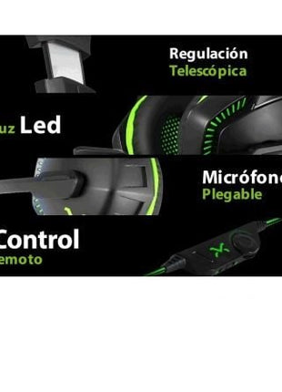 Auriculares Gaming con Micrófono Droxio Leyon/ Jack 3.5/ USB 2.0/ Verdes - Tiensol