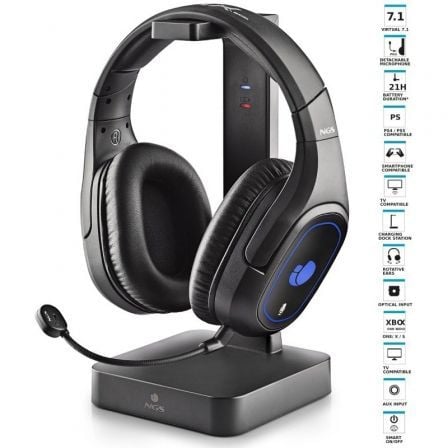 Auriculares Inalámbricos Gaming con Micrófono NGS GHX - 600/ Jack 3.5/ USB 2.0/ Óptica/ Negros - Tiensol