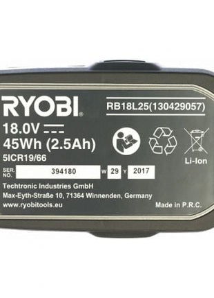 Batería de litio Ryobi ONE+ RB18L25/ 18V 2,5Ah/ Sin Cargador - Tiensol