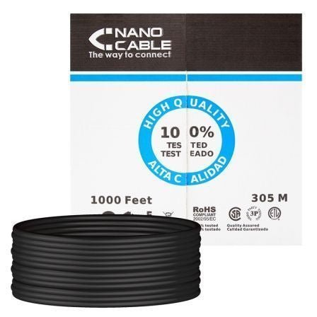 Bobina de Cable RJ45 para Exteriores UTP Nanocable 10.20.0304 - EXT - BK Cat.5e/ 305m/ Impermeable/ Negro - Tiensol