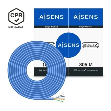 Bobina de Cable RJ45 UTP AWG24 LSZH CPR Dca Aisens A135 - 0663 Cat.6/ 305m/ Azul - Tiensol