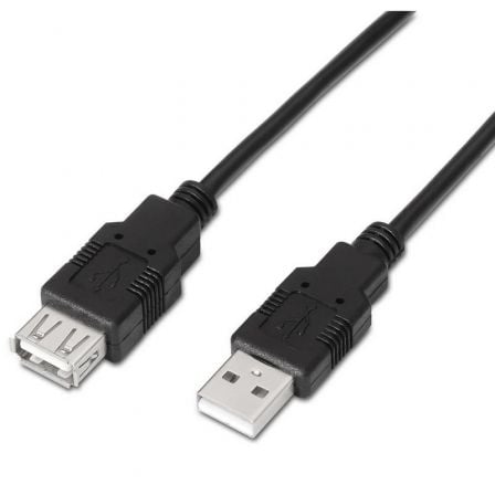 Cable Alargador USB 2.0 Aisens A101 - 0016/ USB Macho - USB Hembra/ Hasta 2.5W/ 60Mbps/ 1.8m/ Negro - Tiensol