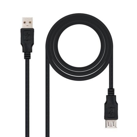 Cable Alargador USB 2.0 Nanocable 10.01.0202 - BK/ USB Macho - USB Hembra/ 1m/ Negro - Tiensol