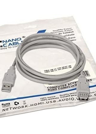 Cable Alargador USB 2.0 Nanocable 10.01.0204/ USB Macho - USB Hembra/ 3m/ Beige - Tiensol