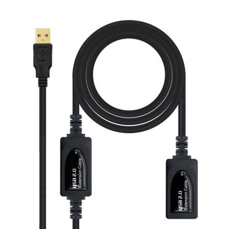 Cable Alargador USB 2.0 Nanocable 10.01.0212/ USB Macho - USB Hembra/ 10m/ Negro - Tiensol