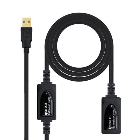 Cable Alargador USB 2.0 Nanocable 10.01.0213/ USB Macho - USB Hembra/ 15m/ Negro - Tiensol