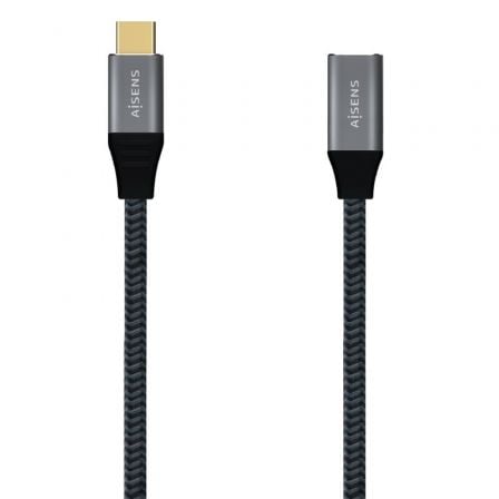 Cable Alargador USB 3.2 Tipo - C Aisens A107 - 0635 20GBPS 5A 100W/ USB Tipo - C Macho - USB Tipo - C Hembra/ Hasta 100W/ 2500Mbps/ 1m/ Gris - Tiensol