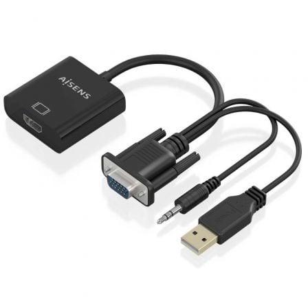 Cable Conversor Aisens A115 - 0872 SVGA Macho - USB Macho/ Jack Macho - HDMI Hembra/ 20cm/ Negro - Tiensol