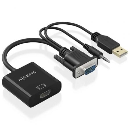 Cable Conversor Aisens A115 - 0872 SVGA Macho - USB Macho/ Jack Macho - HDMI Hembra/ 20cm/ Negro - Tiensol