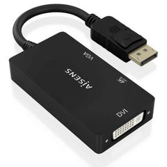 Cable Conversor Aisens A125 - 0861/ DisplayPort Macho/ VGA Hembra - DVI Hembra - HDMI 4K Hembra/ 15cm/ Negro - Tiensol