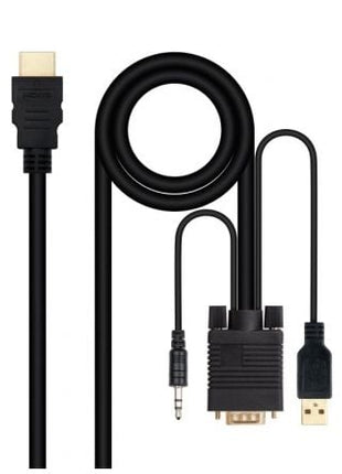 Cable Conversor Nanocable 10.15.4350/ HDMI Macho - VGA Macho - Jack 3.5 Macho - USB Macho/ 1.8m/ Negro - Tiensol