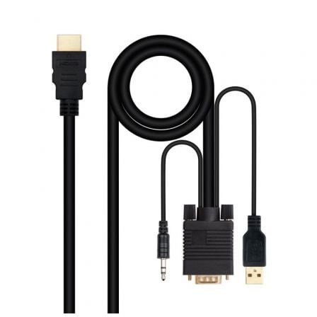 Cable Conversor Nanocable 10.15.4350/ HDMI Macho - VGA Macho - Jack 3.5 Macho - USB Macho/ 1.8m/ Negro - Tiensol