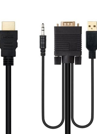 Cable Conversor Nanocable 10.15.4350/ HDMI Macho - VGA Macho - Jack 3.5 Macho - USB Macho/ 1.8m/ Negro - Tiensol