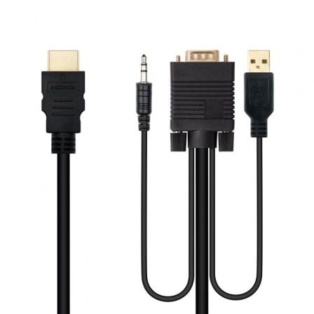 Cable Conversor Nanocable 10.15.4350/ HDMI Macho - VGA Macho - Jack 3.5 Macho - USB Macho/ 1.8m/ Negro - Tiensol