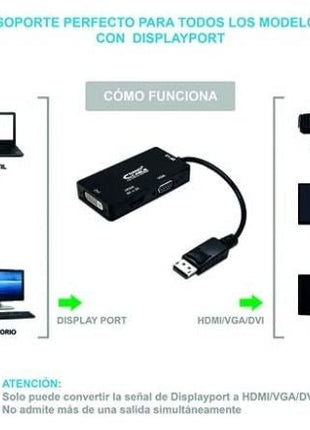 Cable Conversor Nanocable 10.16.3301 - BK/ Displayport Macho - VGA Hembra/ DVI Hembra/ HDMI Hembra - Tiensol