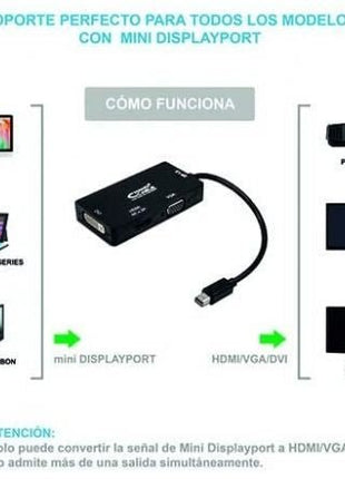 Cable Conversor Nanocable 10.16.3302 - BK/ Mini Displayport Macho - VGA Hembra/ HDMI Hembra/ DVI Hembra - Tiensol