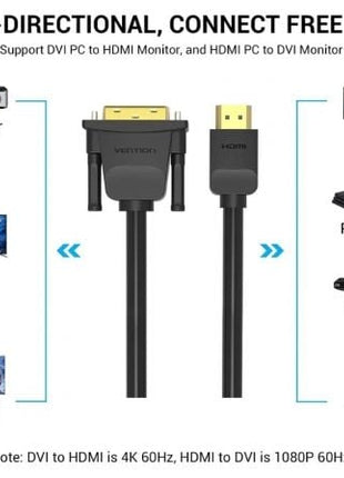 Cable Conversor Vention ABFBF/ DVI Macho - HDMI Macho/ 1m/ Negro - Tiensol