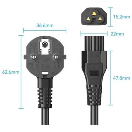 Cable de Alimentación Vention ZCKBAC/ IEC C5 Hembra - CEE7 Macho/ 1.8m/ Negro - Tiensol