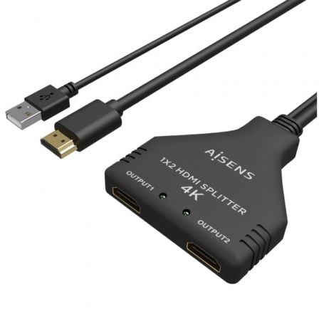 Cable Duplicador HDMI 4K Aisens A123 - 0654/ 2x HDMI Hembra - HDMI Macho - USB Macho/ 30cm/ Negro - Tiensol