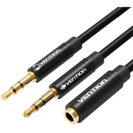 Cable Estéreo Vention BBUBY/ 2x Jack 3.5 Macho - Jack 3.5 Hembra/ 30cm/ Negro - Tiensol