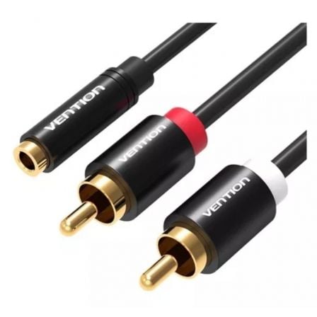 Cable Estéreo Vention VAB - R01 - B100/ Jack 3.5 Hembra - 2x RCA Macho/ 1m/ Negro - Tiensol