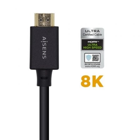 Cable HDMI 2.1 8K Aisens A150 - 0420/ HDMI Macho - HDMI Macho/ 50cm/ Certificado/ Negro - Tiensol