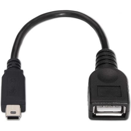 Cable USB 2.0 Aisens A101 - 0033/ MiniUSB Macho - USB Hembra/ Hasta 2.5W/ 60Mbps/ 15cm/ Negro - Tiensol