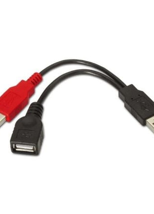 Cable USB 2.0 + Alimentación Aisens A101 - 0030/ USB Hembra + USB Macho - USB Macho/ Hasta 2.5W/ 60Mbps/ 15cm/ Negro/ Rojo - Tiensol