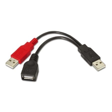 Cable USB 2.0 + Alimentación Aisens A101 - 0030/ USB Hembra + USB Macho - USB Macho/ Hasta 2.5W/ 60Mbps/ 15cm/ Negro/ Rojo - Tiensol