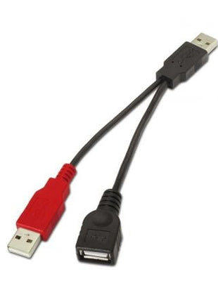 Cable USB 2.0 + Alimentación Aisens A101 - 0030/ USB Hembra + USB Macho - USB Macho/ Hasta 2.5W/ 60Mbps/ 15cm/ Negro/ Rojo - Tiensol