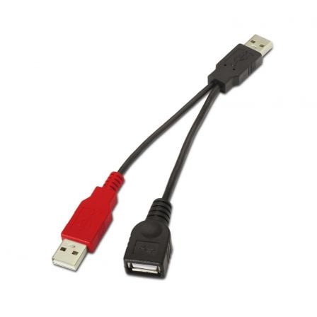 Cable USB 2.0 + Alimentación Aisens A101 - 0030/ USB Hembra + USB Macho - USB Macho/ Hasta 2.5W/ 60Mbps/ 15cm/ Negro/ Rojo - Tiensol