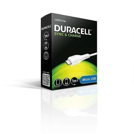 Cable USB 2.0 Duracell USB5013W/ USB Macho - MicroUSB Macho/ 1m/ Blanco - Tiensol