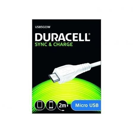 Cable USB 2.0 Duracell USB5023W/ USB Macho - MicroUSB Macho/ 2m/ Blanco - Tiensol