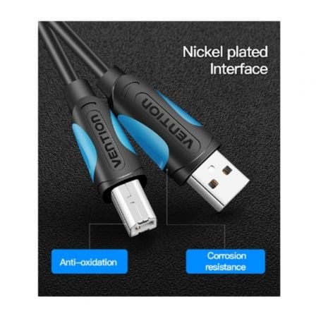 Cable USB 2.0 Impresora Vention VAS - A16 - B100/ USB Tipo - B Macho - USB Macho/ 480Mbps/ 1m/ Negro - Tiensol