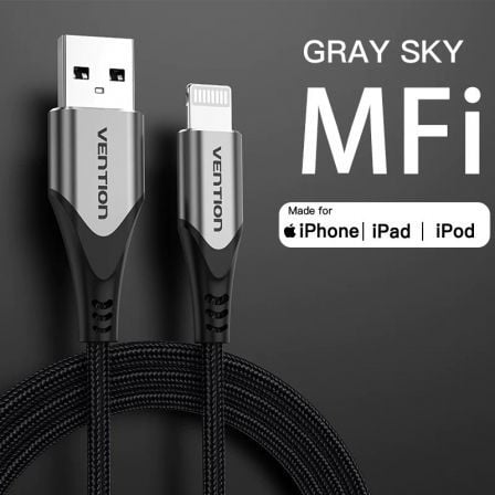 Cable USB 2.0 Lightning Vention LABHD/ USB Macho - Lightning Macho/ Hasta 12W/ 480Mbps/ 50cm/ Gris - Tiensol