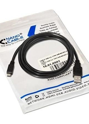 Cable USB 2.0 Nanocable 10.01.0501/ USB Macho - MicroUSB Macho/ 1.8m/ Negro - Tiensol