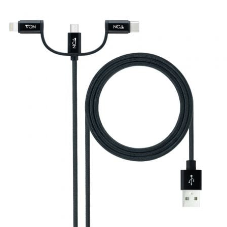 Cable USB 2.0 Nanocable 10.01.3200/ Lightning Macho - Micro USB Macho/ USB Tipo - C Macho/ 1m/ Negro - Tiensol