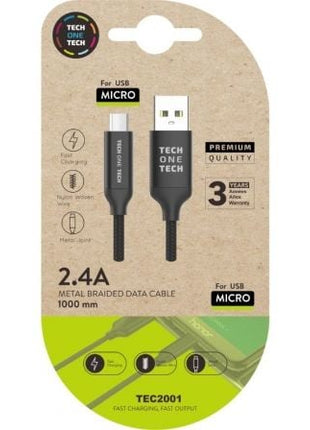 Cable USB 2.0 Tech One Tech TEC2001/ USB Macho - MicroUSB Macho/ 1m/ Negro - Tiensol