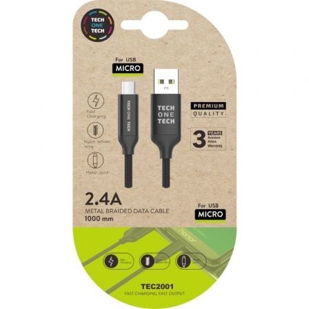 Cable USB 2.0 Tech One Tech TEC2001/ USB Macho - MicroUSB Macho/ 1m/ Negro - Tiensol